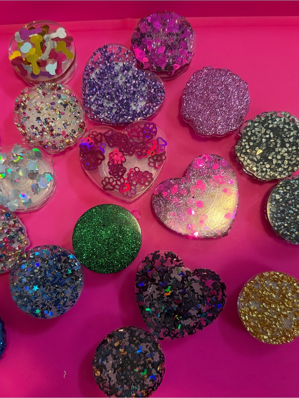 Assorted Glitter Resin Phone Grip Pops - Pink, Green, Gold, Purple